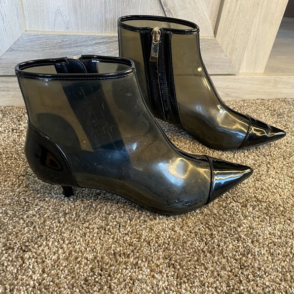 Zara Trafaluc Clear Vinyl Black Pointed Toe Zip Up Heeled Shoes EU  35 US 5-5.5 - Picture 10 of 14